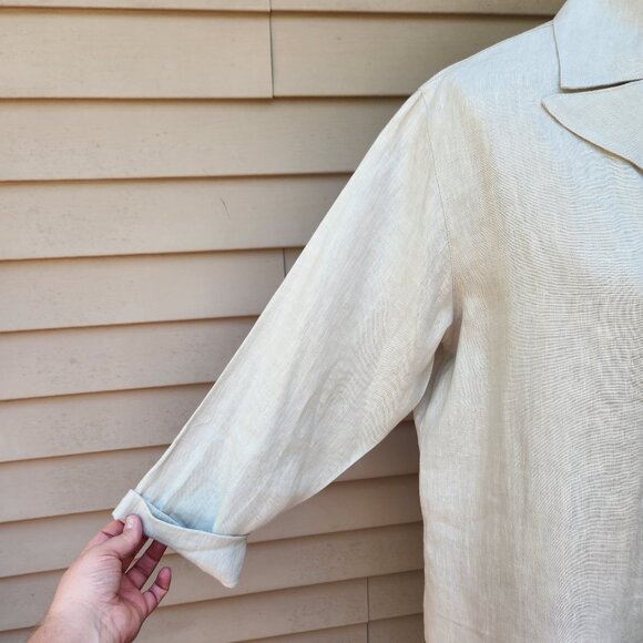 Blanque 100% Linen Button-Up Blouse Cream Asymmetric Draped Natural USA - Picture 5 of 14